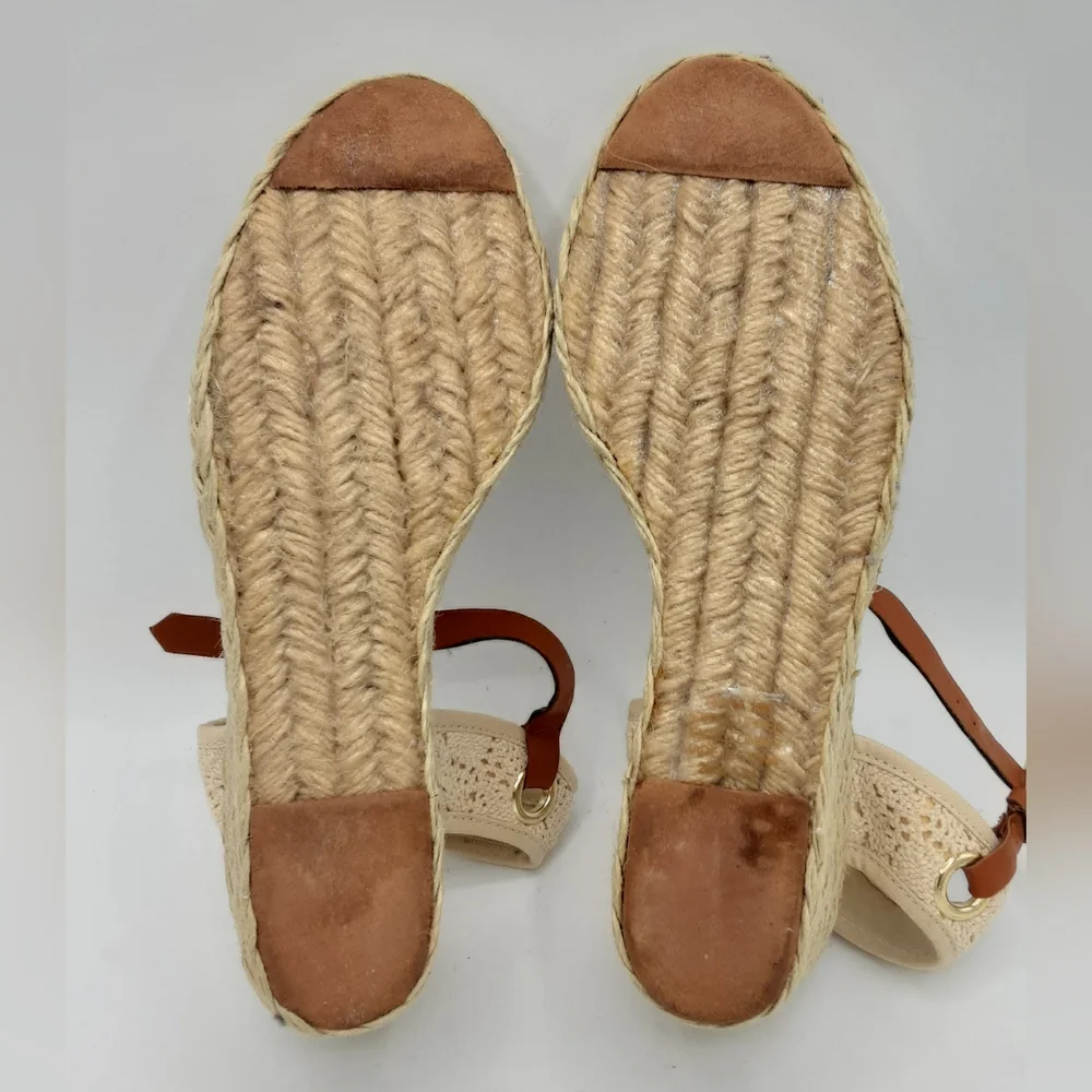 Lauren Ralph Lauren Cream and Brown Espadrille Wedges with Ankle Strap